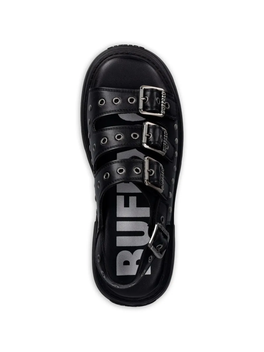 Buffalo Vega Athena Buckle sandalen met plateauzool Zwart
