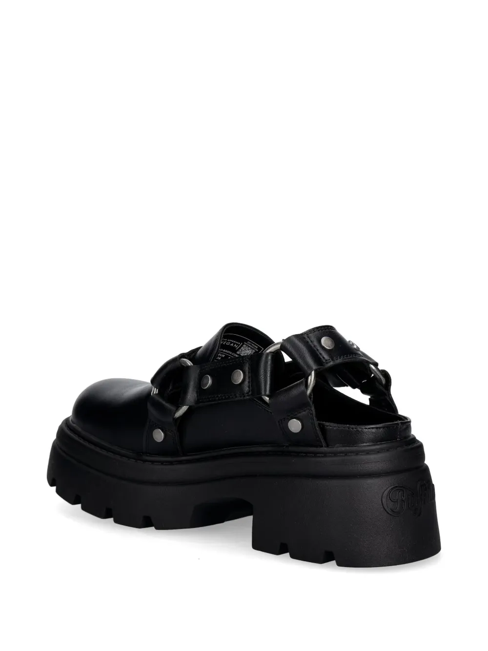 Buffalo Vega Clog Buckle muiltjes met plateauzool en studs Zwart