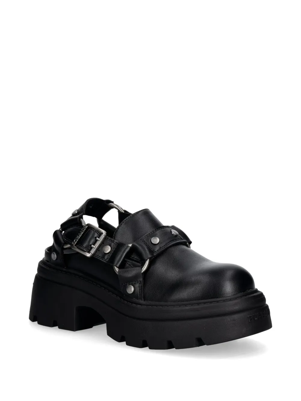 Buffalo Vega Clog Buckle muiltjes met plateauzool en studs Zwart