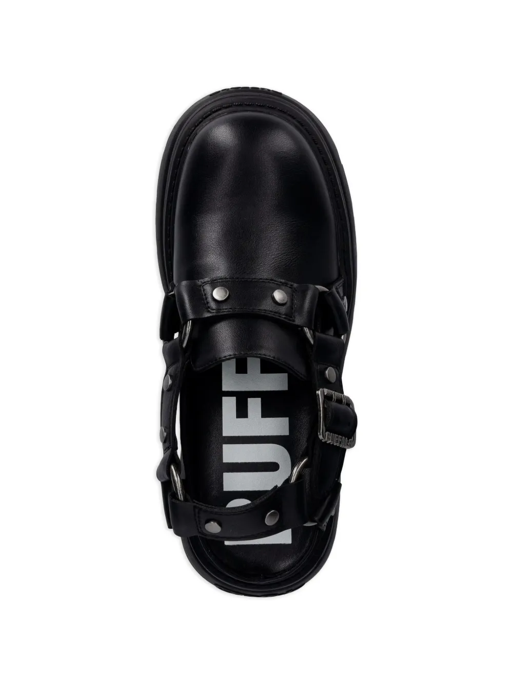 Buffalo Vega Clog Buckle muiltjes met plateauzool en studs Zwart