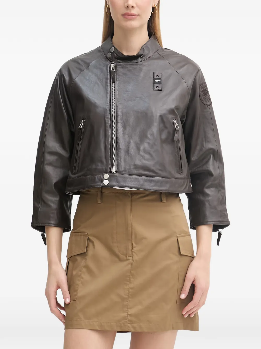 Blauer Lorette Cropped Leather Jacket In Brown