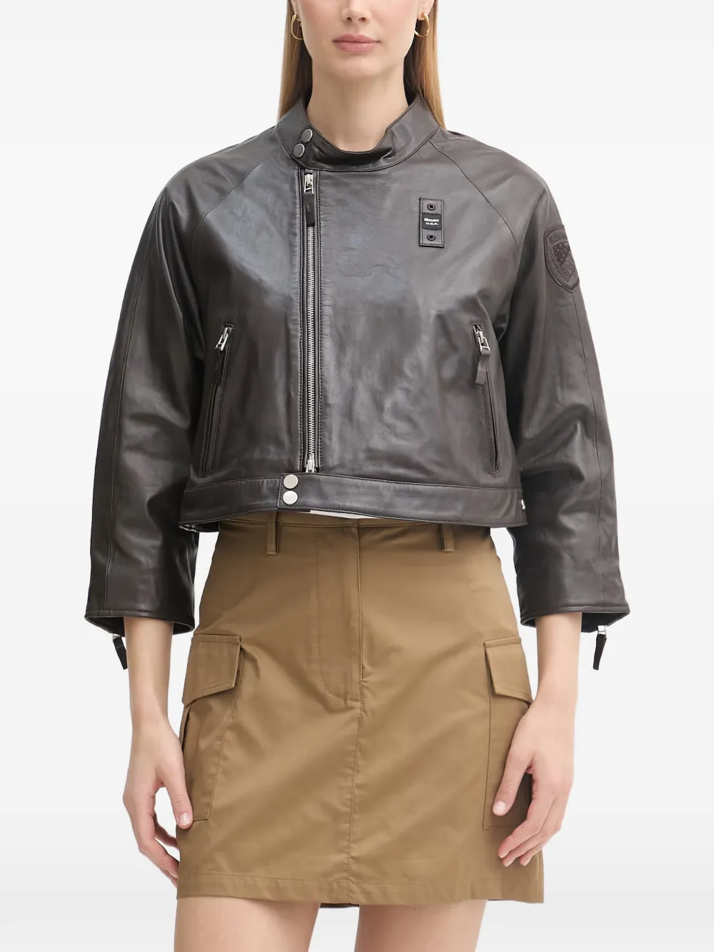 Blauer Lorette Cropped-Jacke - Braun