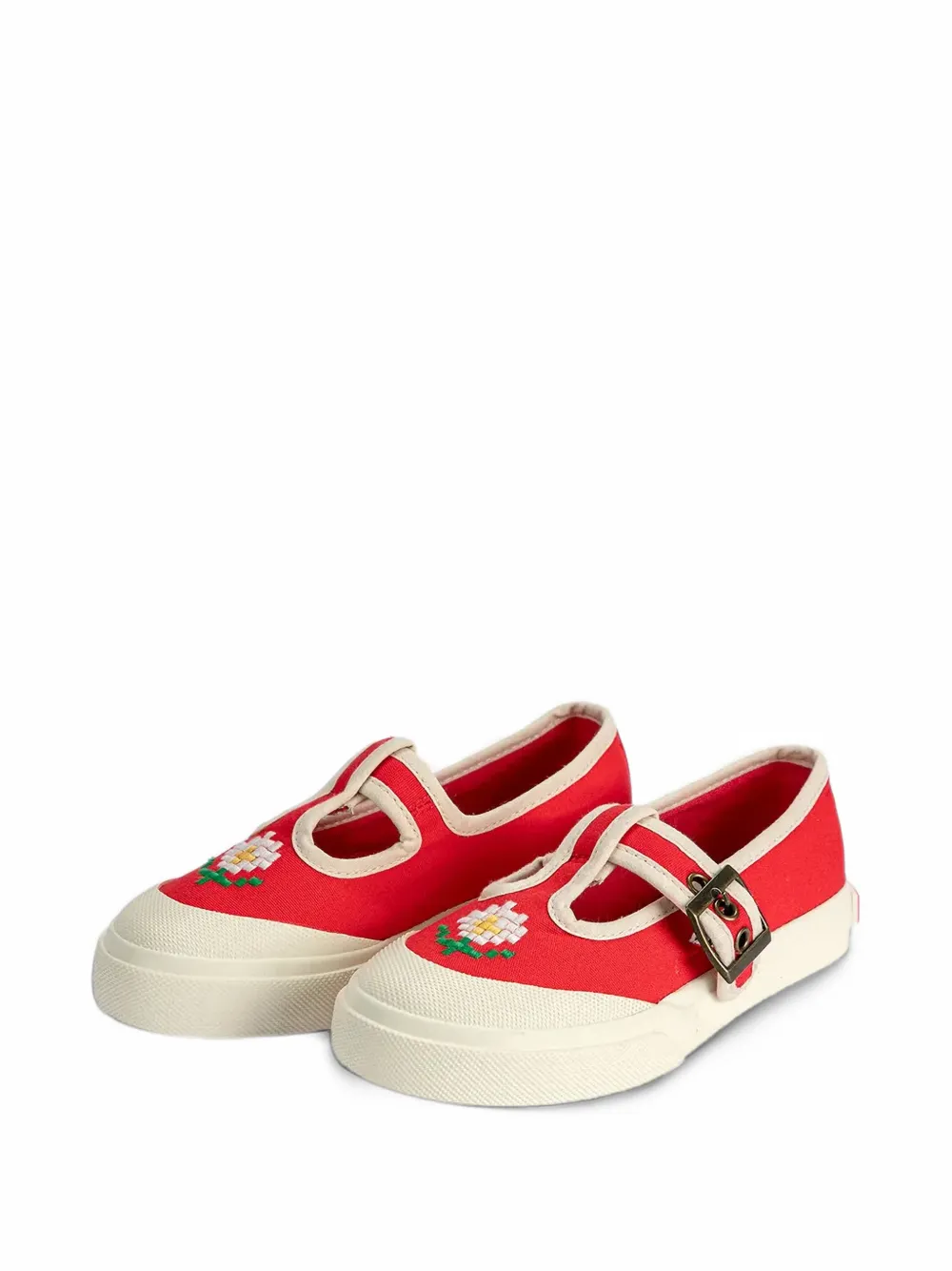 Bobo Choses Pixel Daisy flower-embroidered buckle-fastening sneakers - Rouge Bobo Choses Pixel Daisy flower-embroidered buckle-fastening sneakers - Rouge