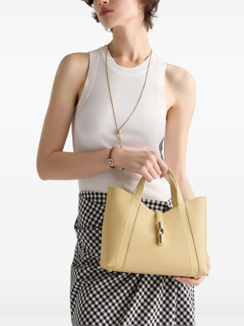 Furla Goccia bewerkte leren shopper Beige