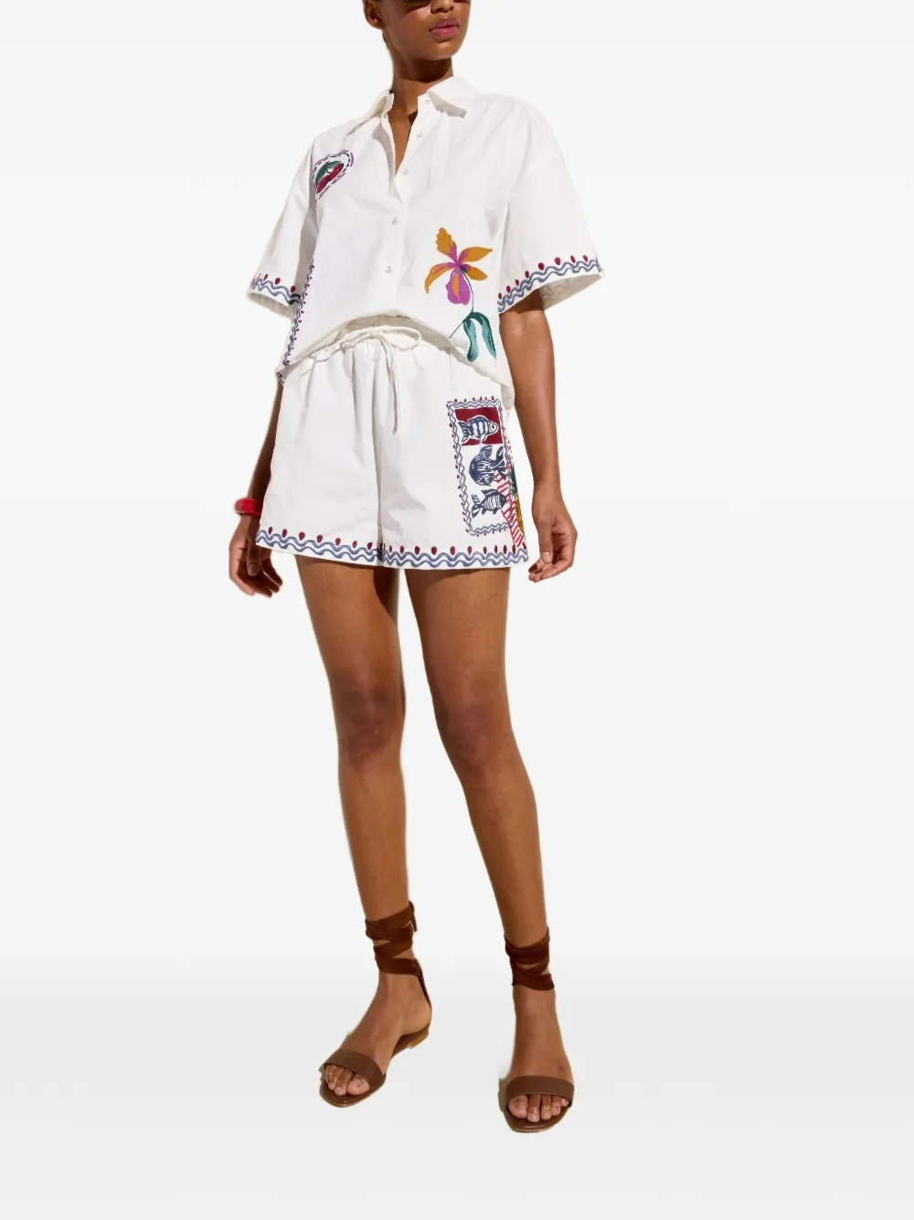Marie Oliver embroidered drawstring shorts - White