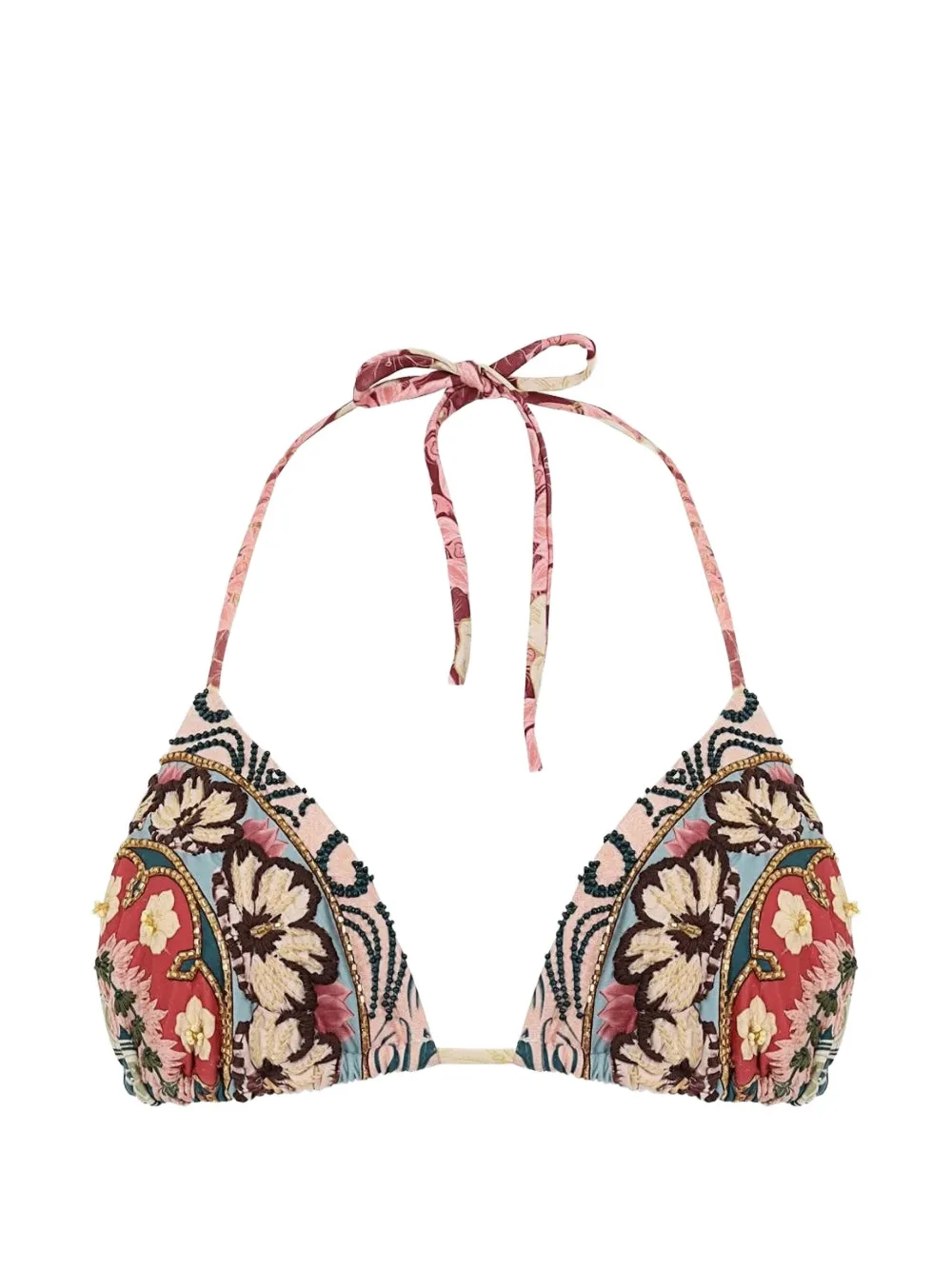 Agua Bendita Lolita floral-print embroidered bikini top - Rosa