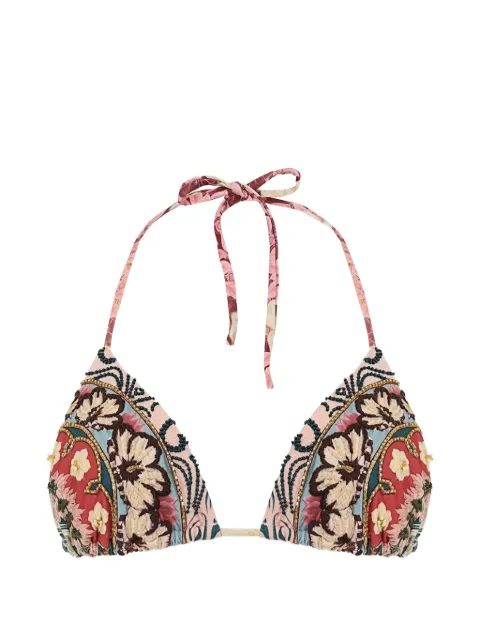 Agua Bendita Lolita floral-print embroidered bikini top