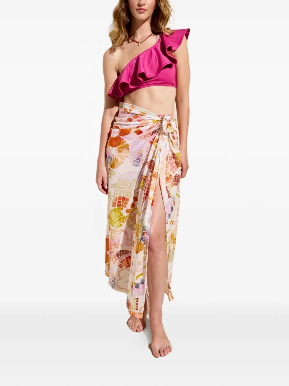 Marie Oliver Selena mosaic-print sarong - Weiß