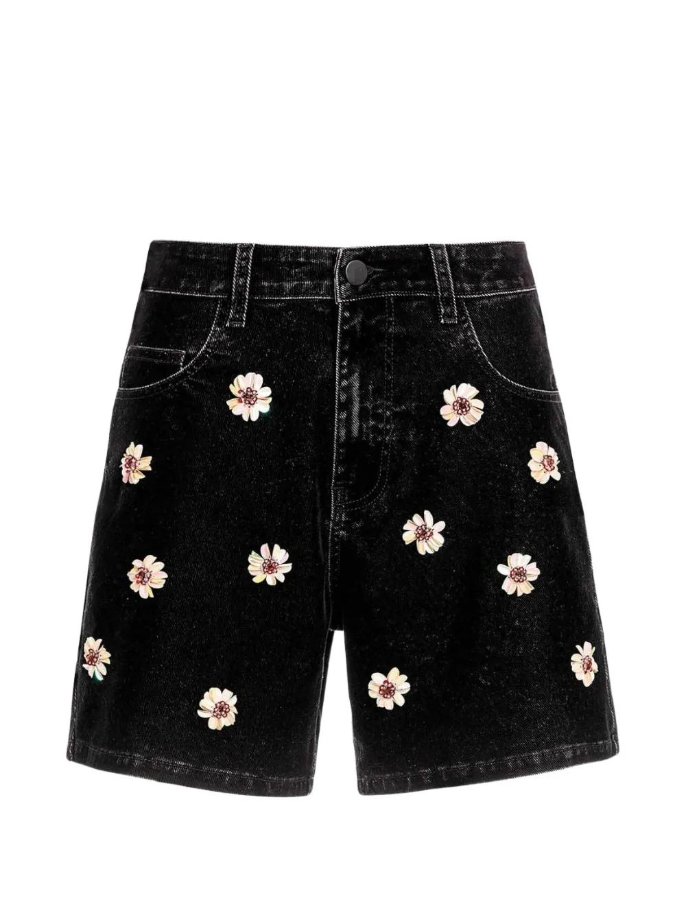 Agua Bendita Dahlia flower-embellished denim shorts - Nero