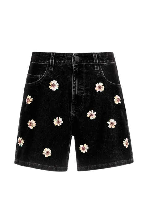 Agua Bendita Dahlia flower-embellished denim shorts