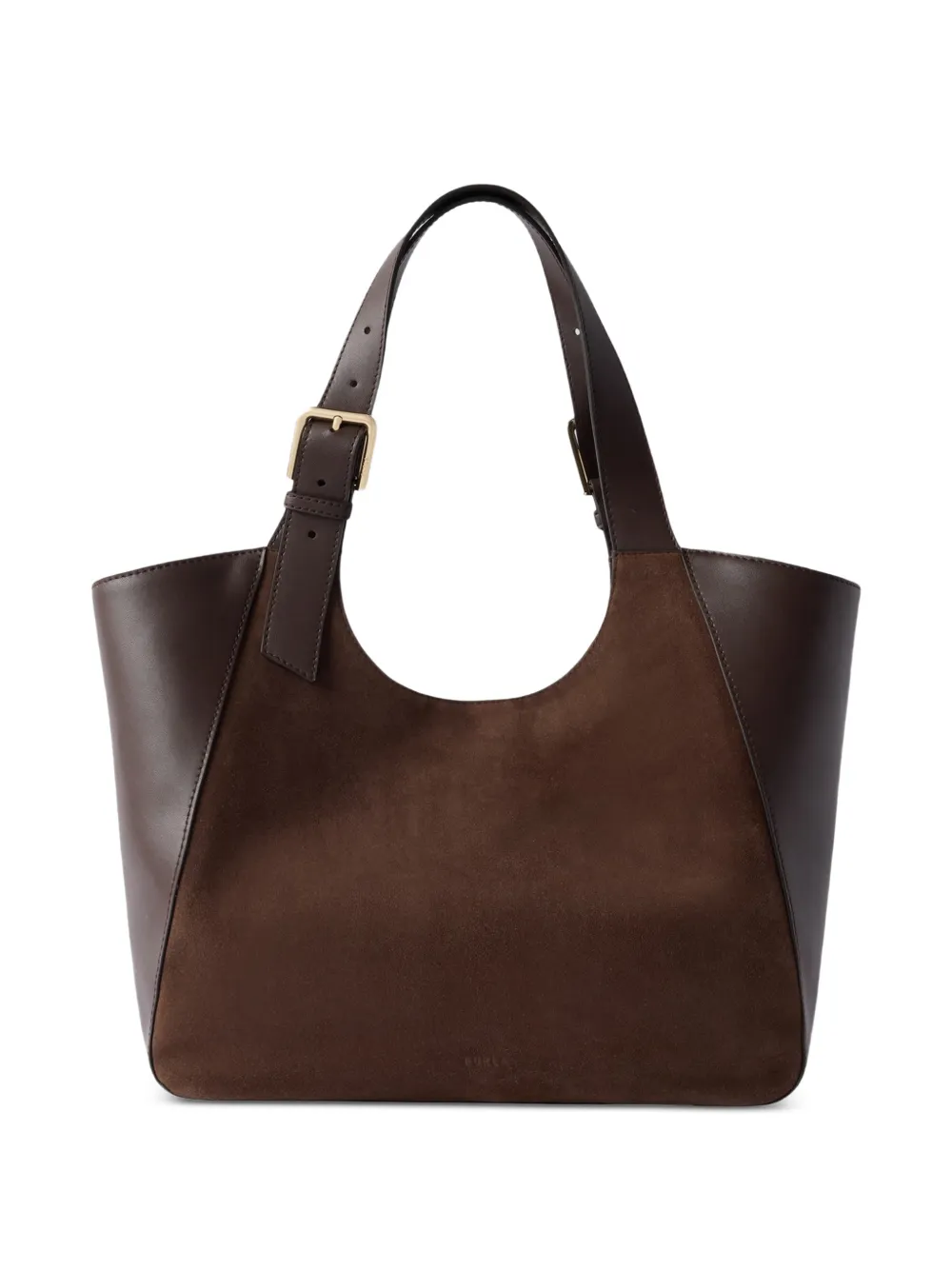 Furla suede-panel leather tote bag M - Marrone