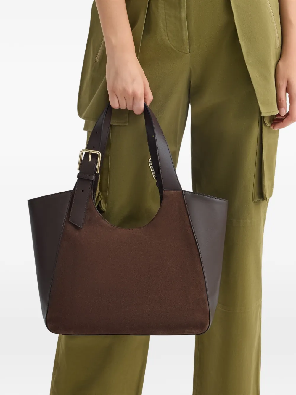 Furla Medium leren shopper met suède vlak Bruin