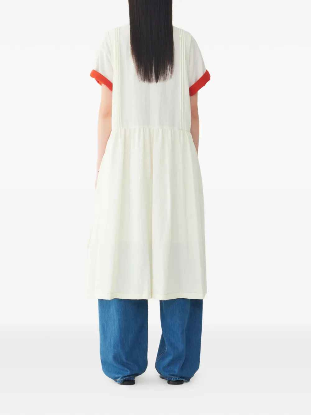 TOMBOY A-lijn midi-jurk met borstzak en gesmockt detail Beige