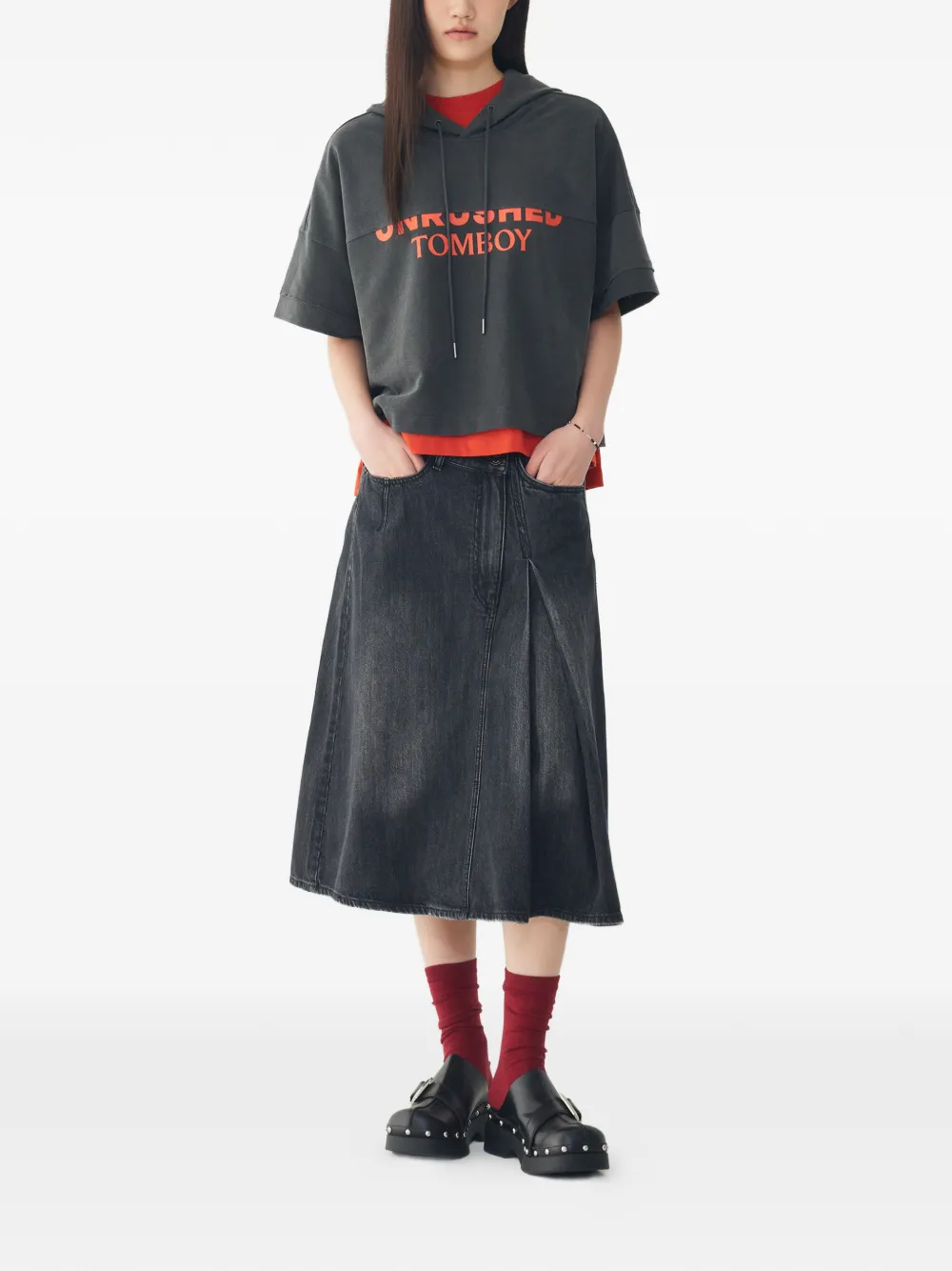 TOMBOY Midi-rok met asymmetrische tailleband Zwart
