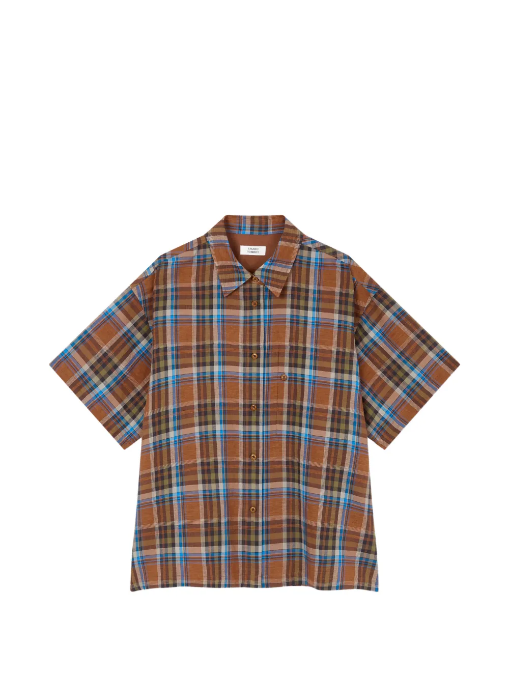 TOMBOY check-print short-sleeve shirt - Marrone