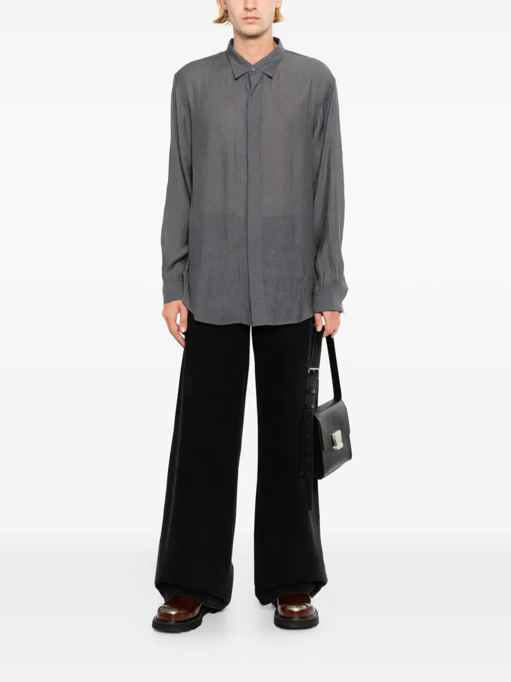  System Camisa Con Botones Ocultos - Gris 