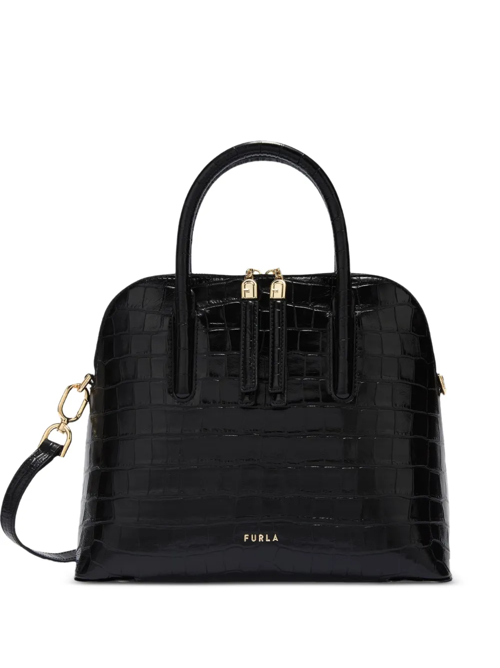 Furla Borsa tote S Atmosfera Dome con effetto coccodrillo - Nero