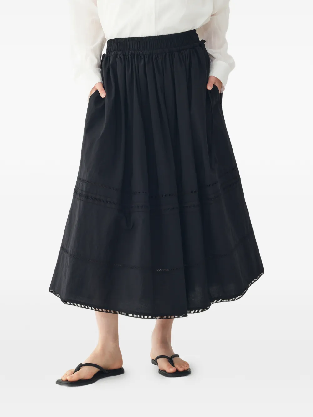 TOMBOY Gesmockte maxi-rok met stiksel Zwart