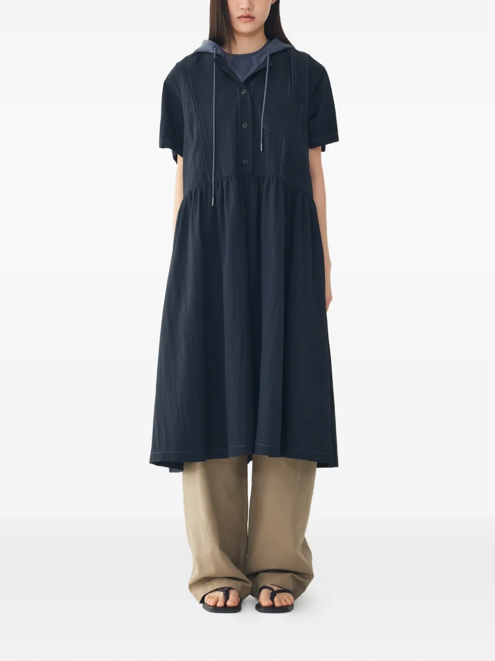 TOMBOY Jurk met gesmockt detail en borstzak Blauw