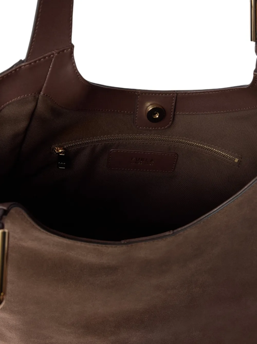 Furla Grote leren shopper met suède vlak Bruin