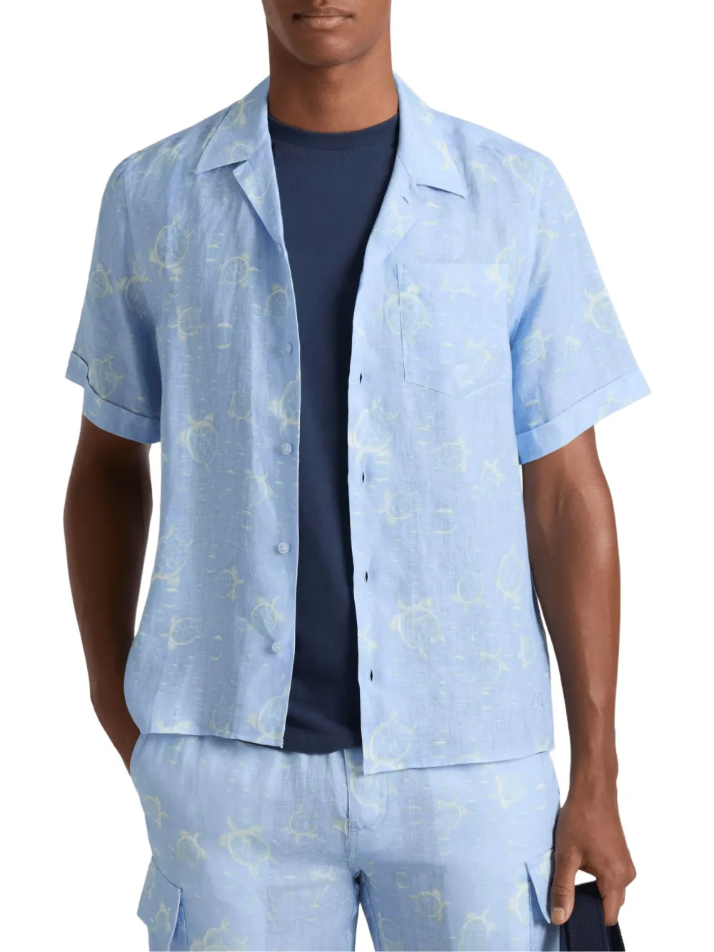 Vilebrequin Bowlingshirt met schildpadprint Blauw
