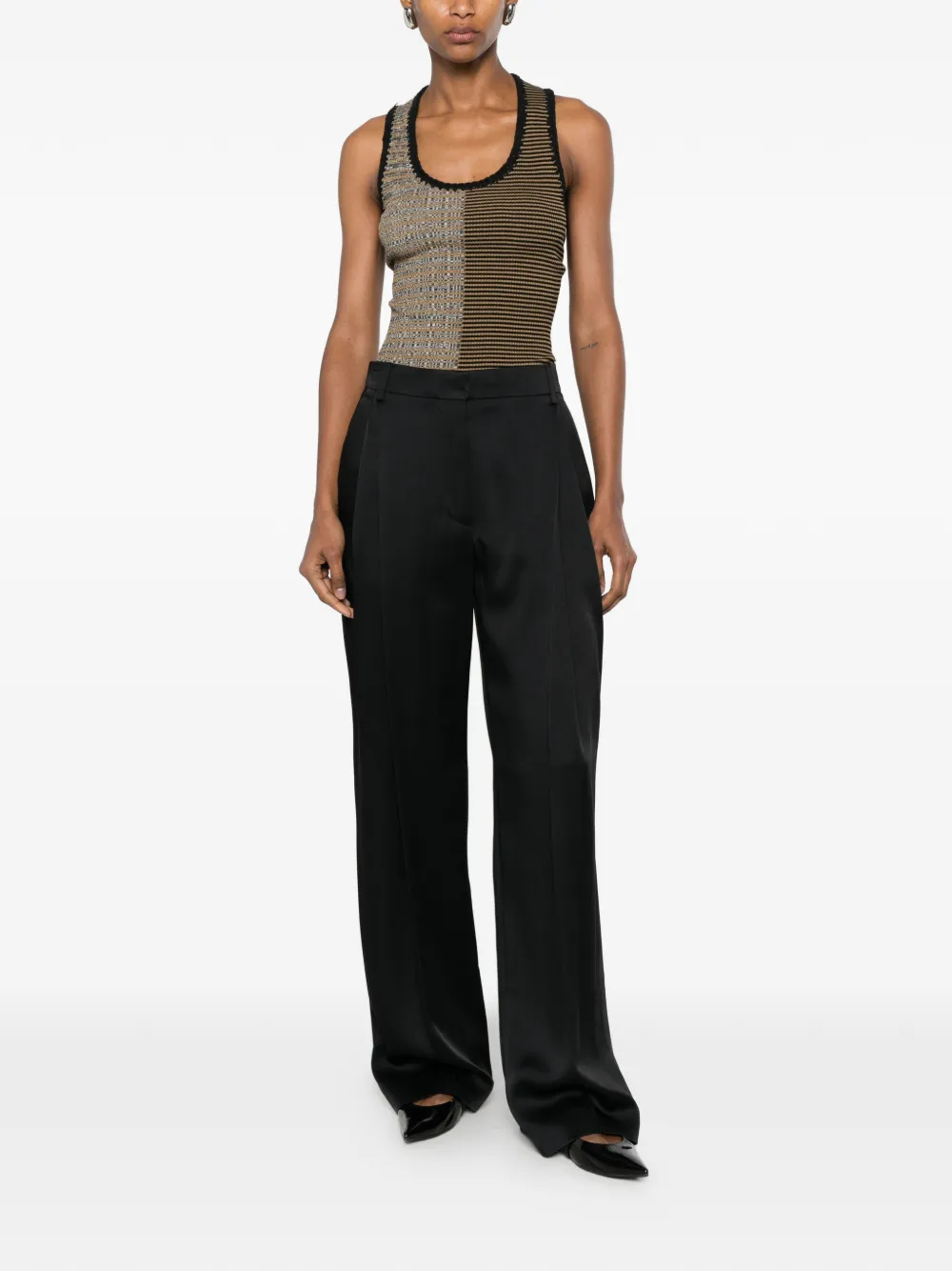Stella McCartney Geplooide broek met satijnen afwerking Zwart