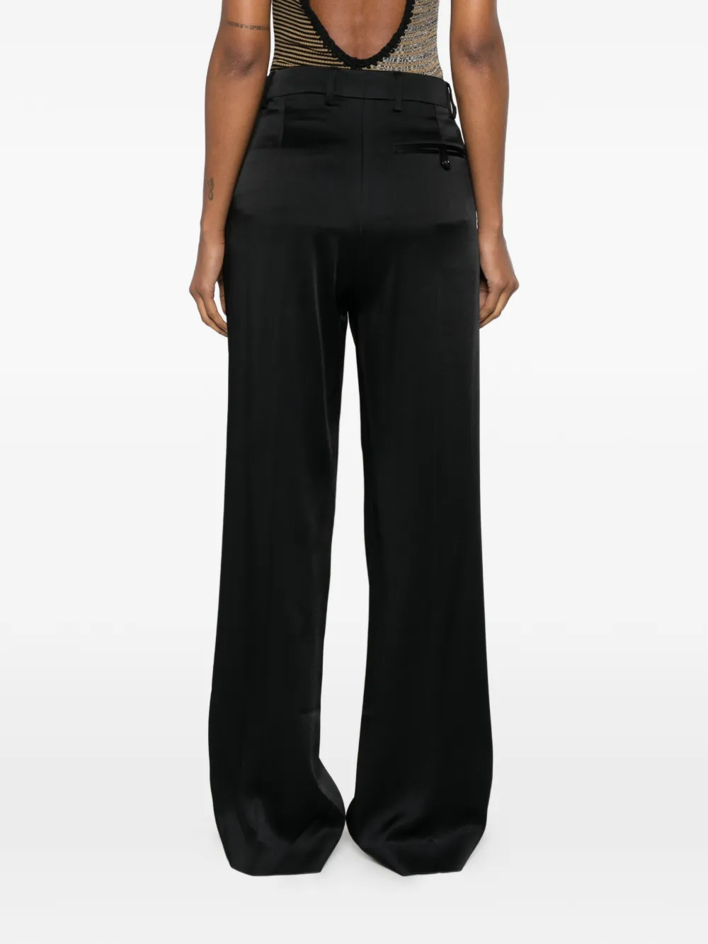 Stella McCartney Geplooide broek met satijnen afwerking Zwart