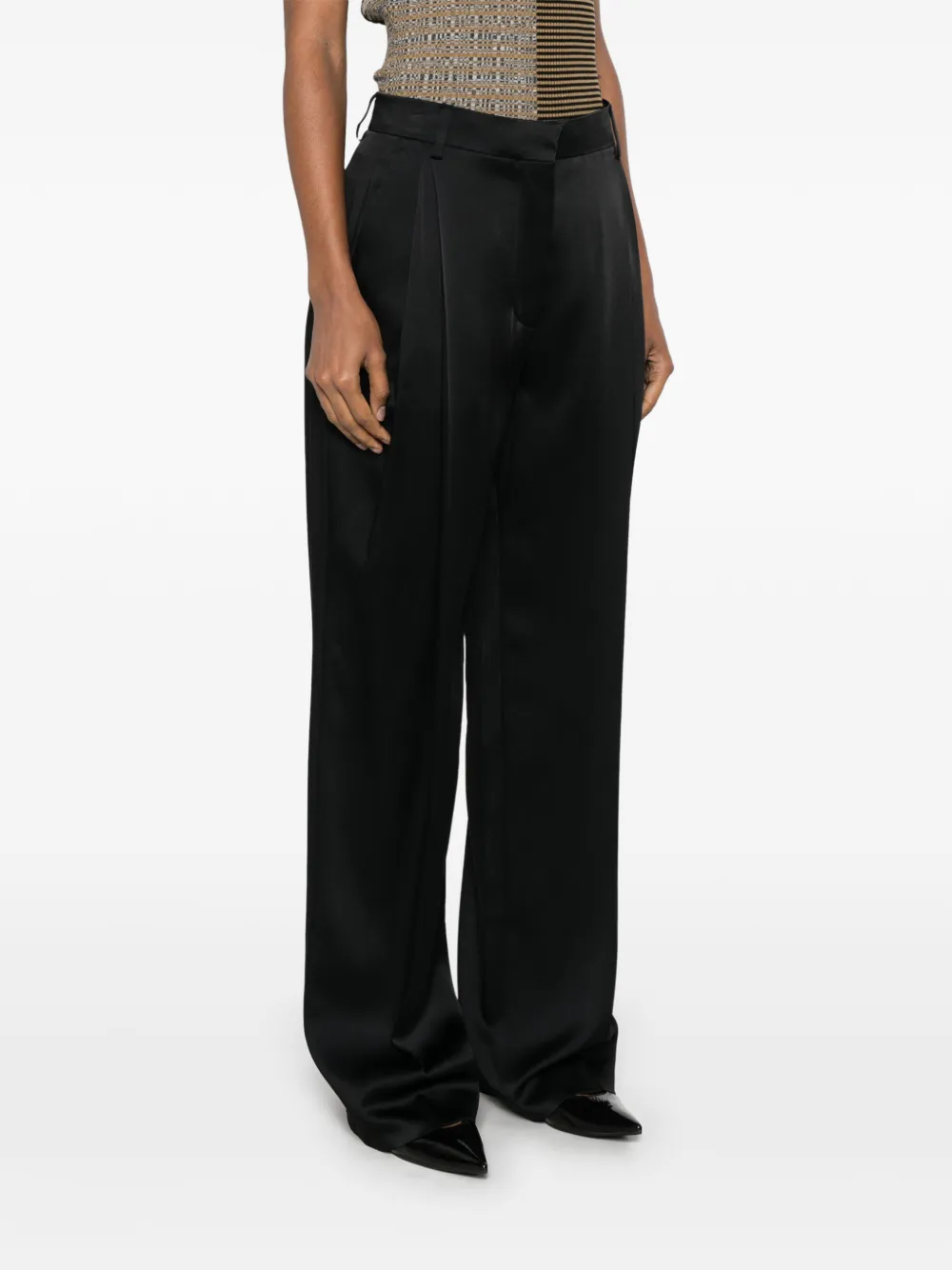 Stella McCartney Geplooide broek met satijnen afwerking Zwart