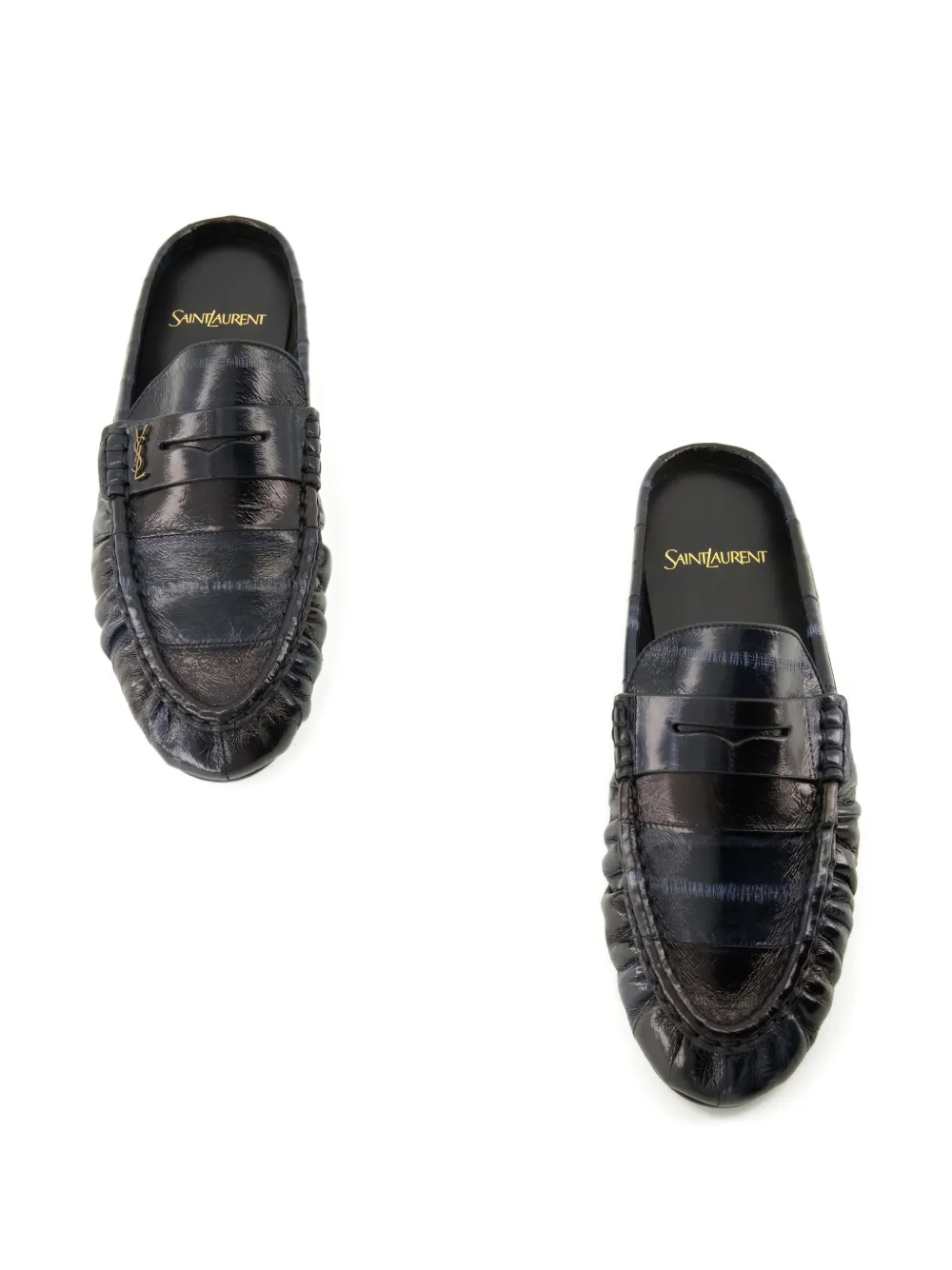 Saint Laurent Cassandre eel-leather mules Blauw