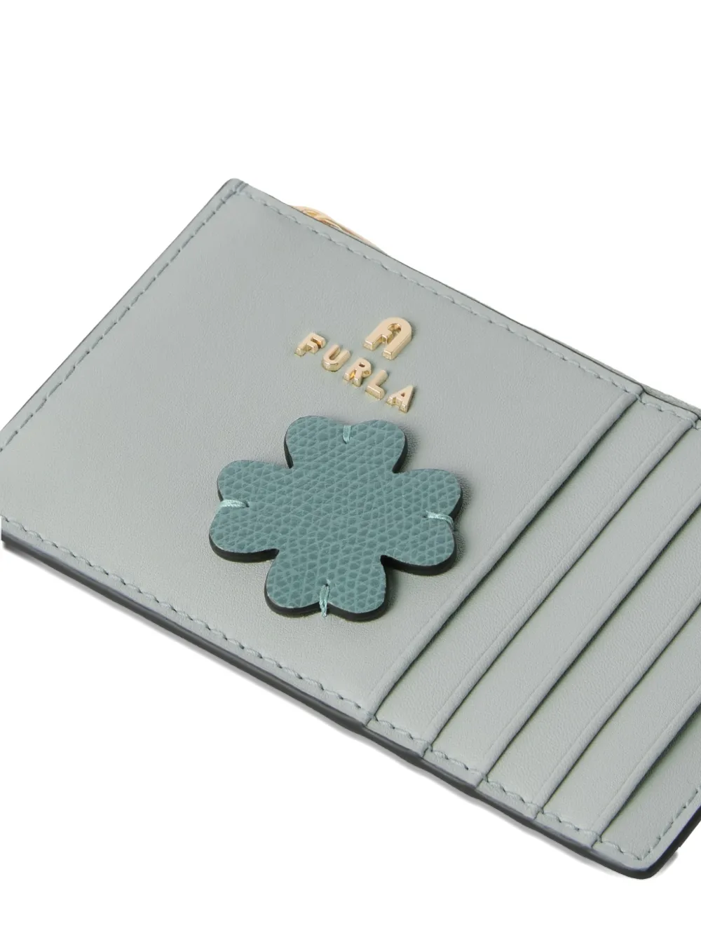 Furla Camelia medium pasjeshouder met bloemenpatch Blauw