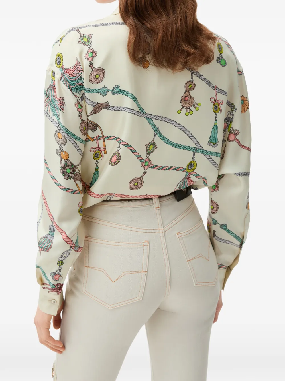 Versace Zijden twill blouse met print Beige