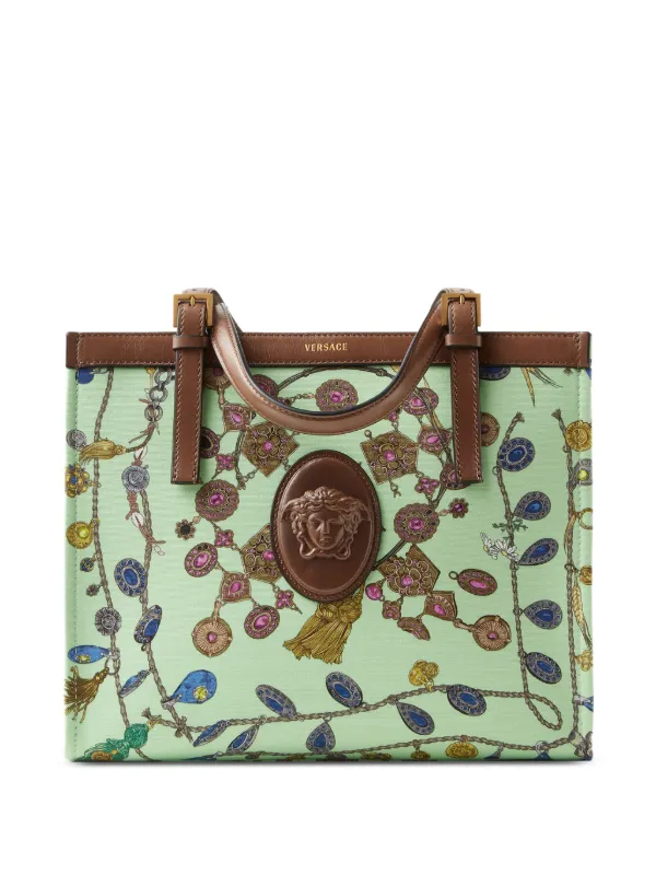 Versace Rivière Printed Canvas Tote in Green