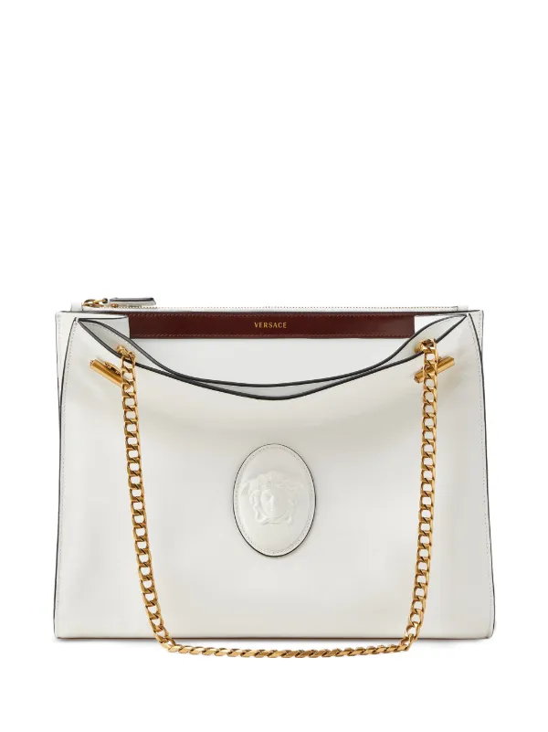Versace Cabine Leather Shoulder Bag in White