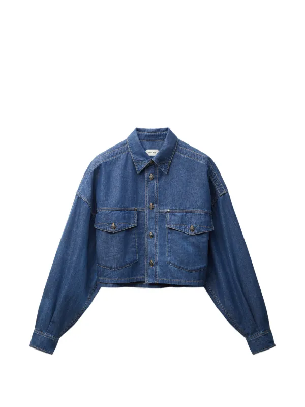 Versace Chambray Denim Crop Shirt in Blue
