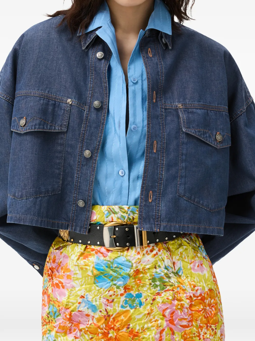 Versace Chambray denim blouse Blauw