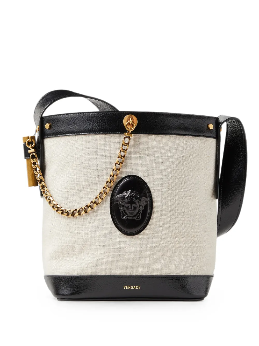 Versace Pivot small canvas bucket bag - Toni neutri