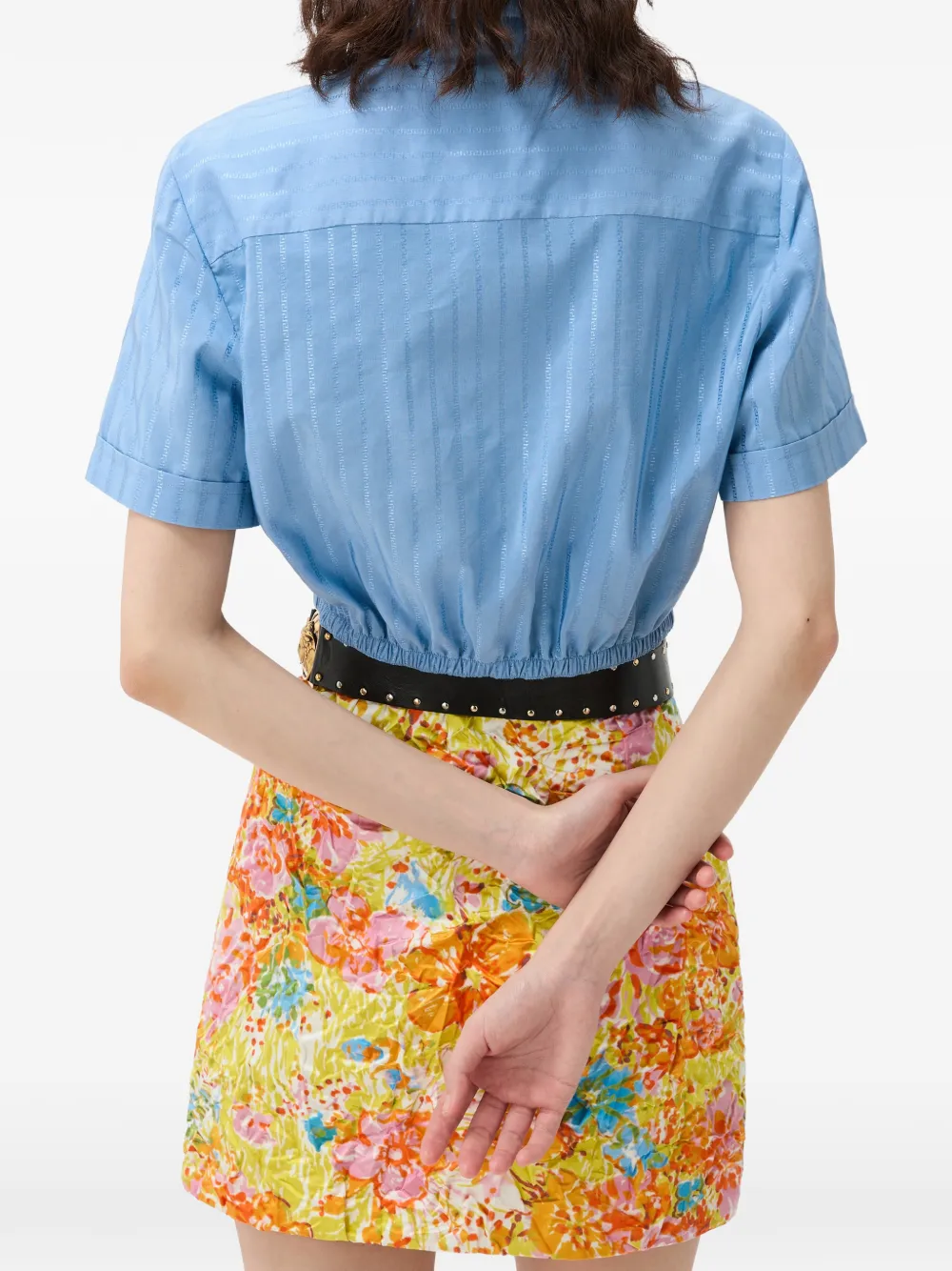 Versace Katoenen zijden cropped blouse met jacquard Blauw