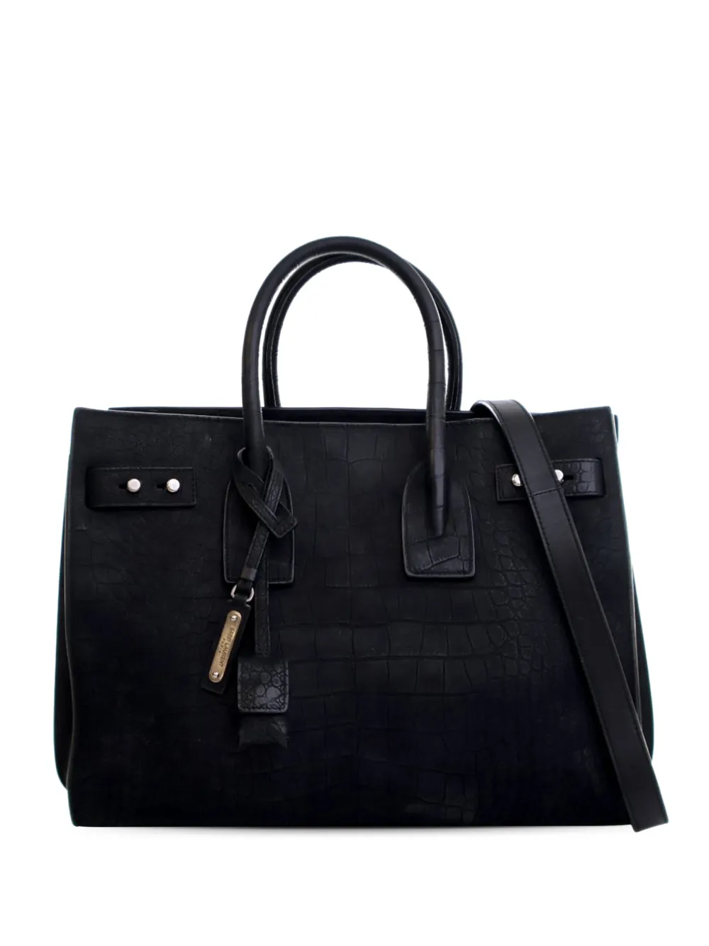 Saint Laurent Pre-Owned 2018 Small Croc Embossed Suede Sac De Jour satchel - Nero