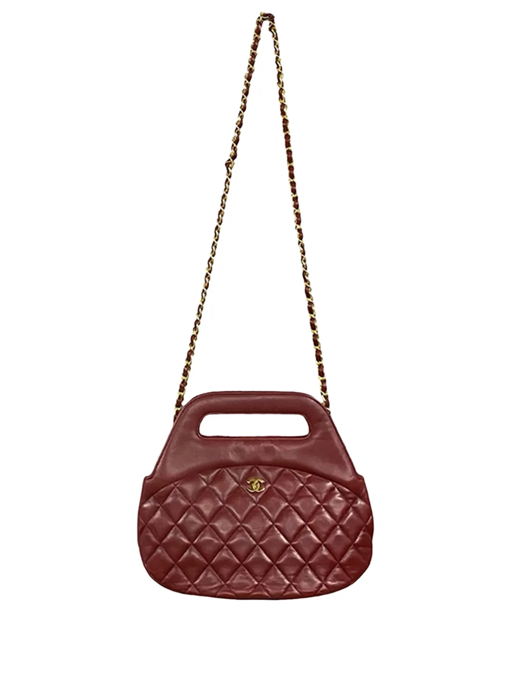 CHANEL Pre-Owned 1989-1991 CC Quilted Lambskin Top Handle Round Frame Bag satchel - Rosso