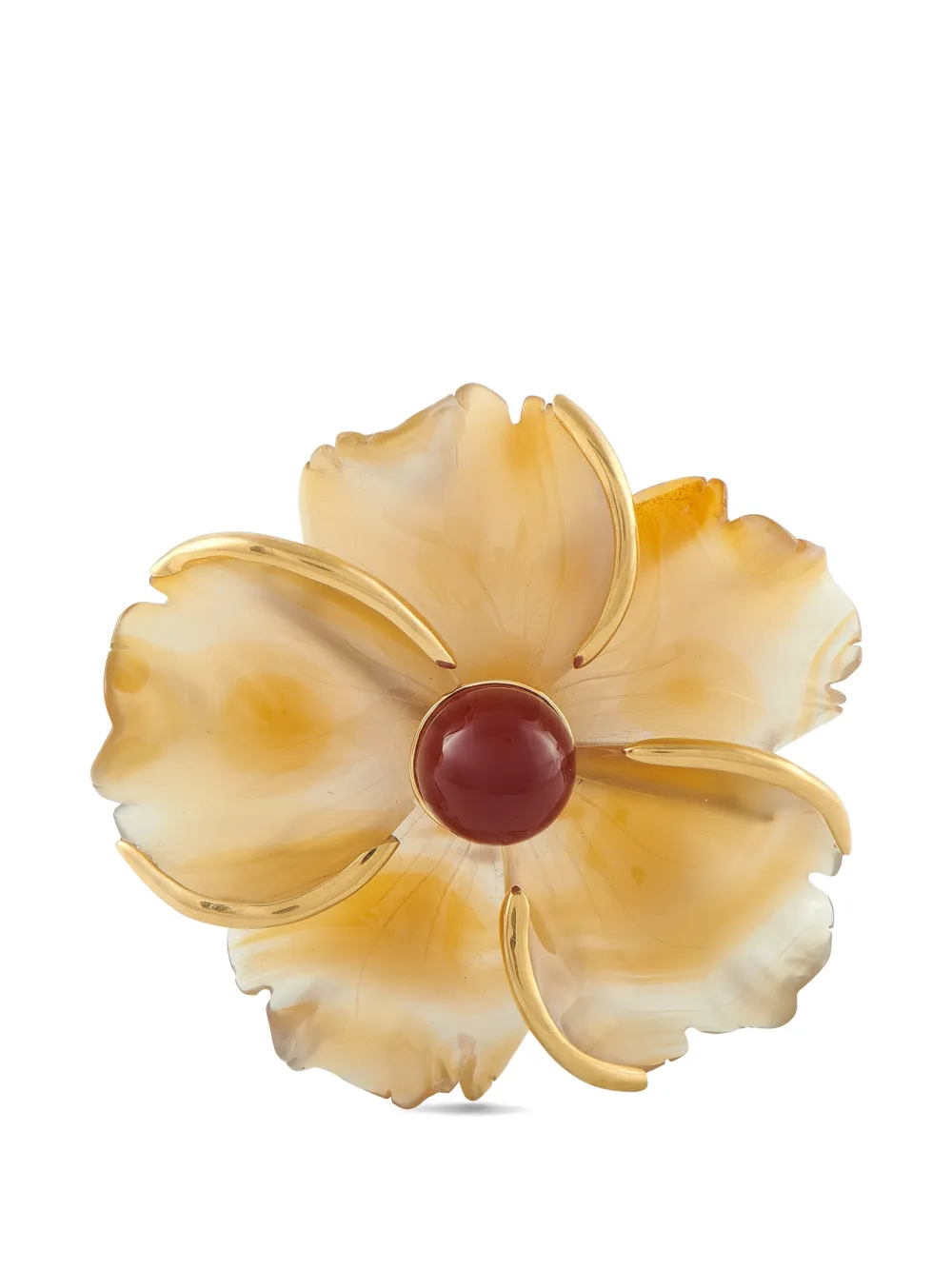 ANDREW CLUNN agate and cornelian flower brooch - Oro