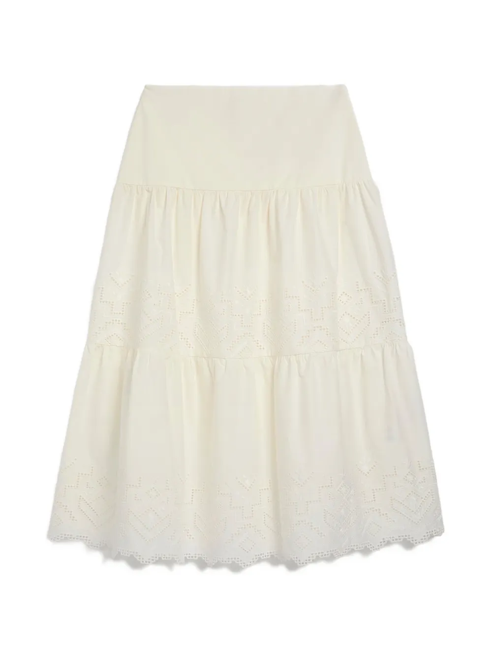 MOMONÌ Reina broderie anglaise tiered long skirt - Nude