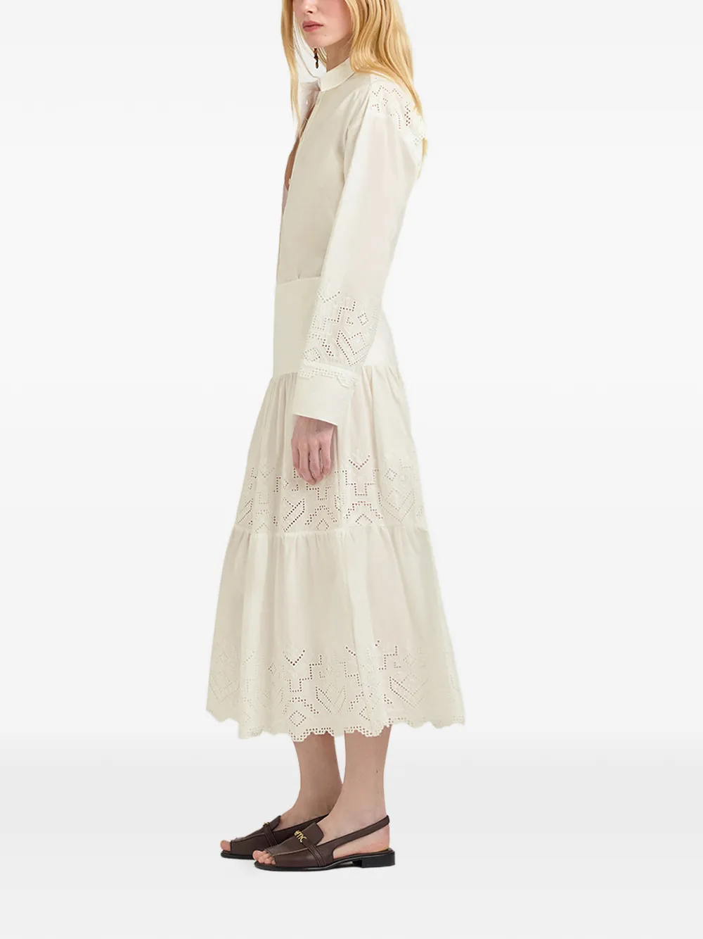 MOMONÌ Reina gelaagde maxi-rok met broderie anglaise Beige