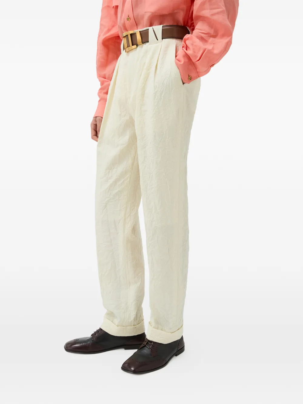 Versace Wollen broek met plooien Beige