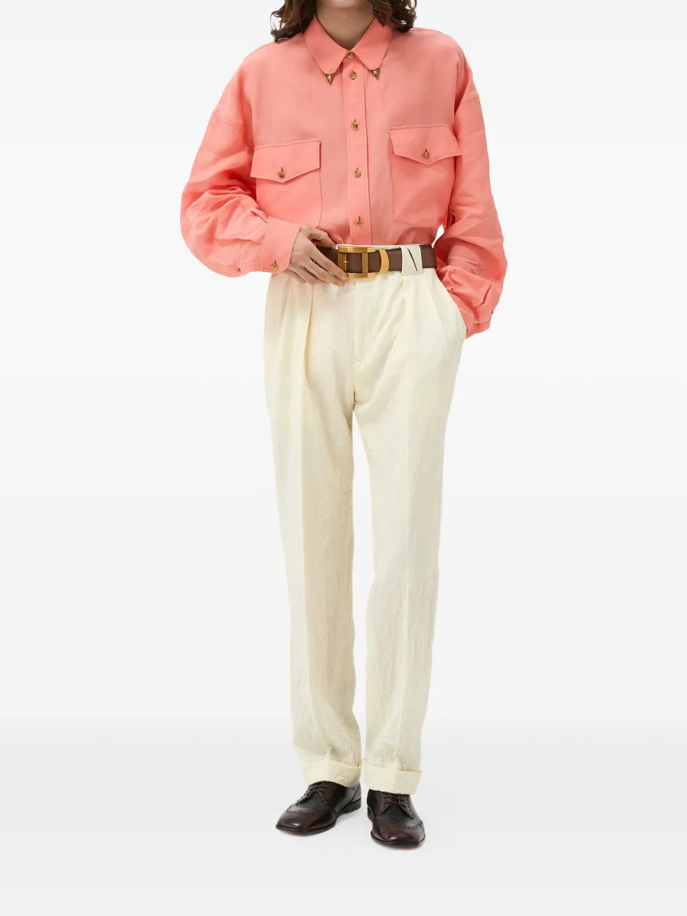 Versace Wollen broek met plooien Beige