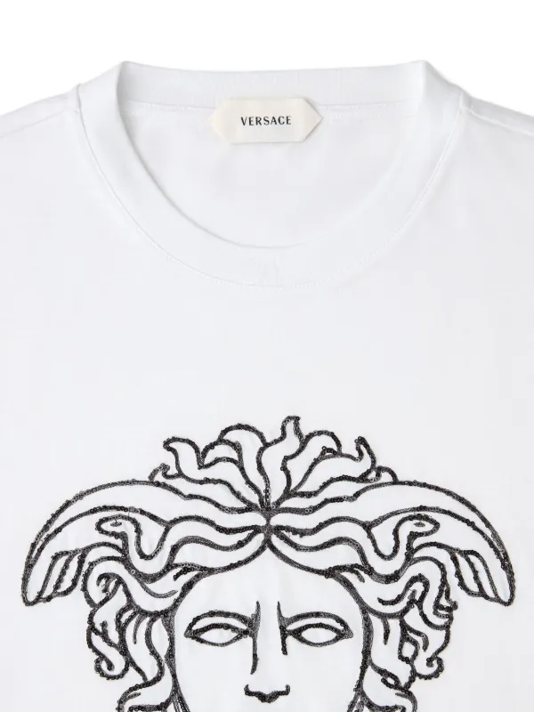 Versace Medusa sequin-embellished T-shirt | White | FARFETCH AO Versace Medusa sequin-embellished T-shirt | White | FARFETCH AO