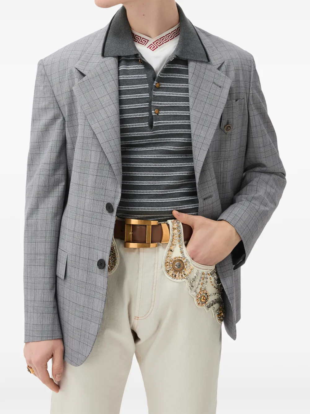 Versace Prince Of Wales wollen blazer Grijs