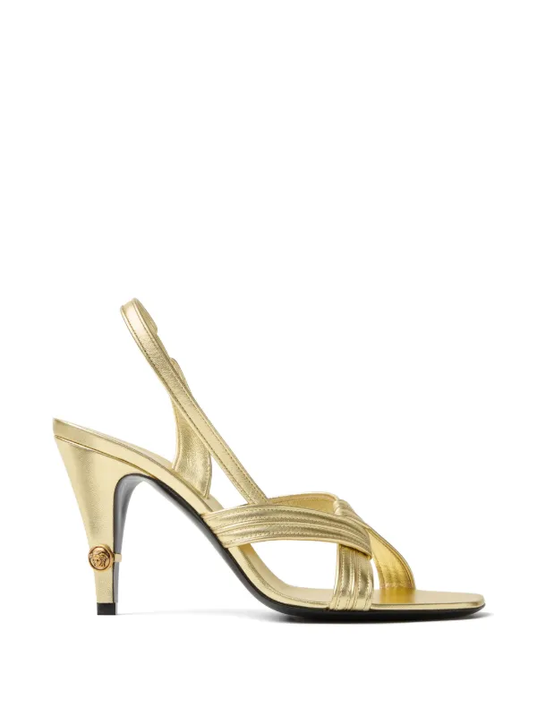 Versace Gianni Metallic Nappa Sandals 90 Mm in Gold