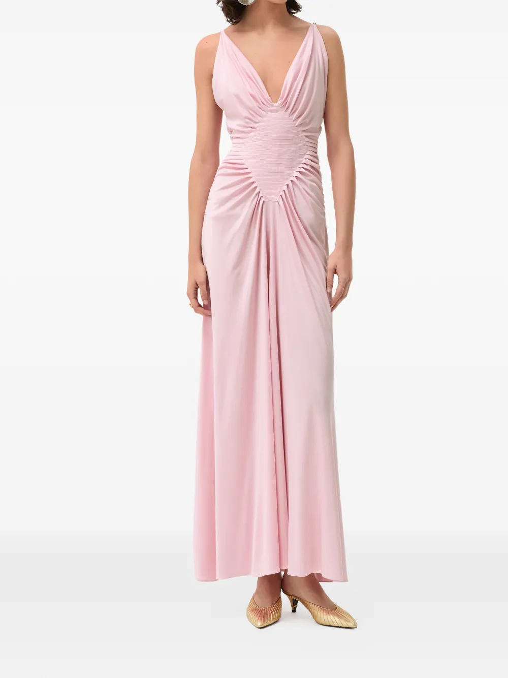 Versace Maxi-jurk met ruches en watervalhals Roze