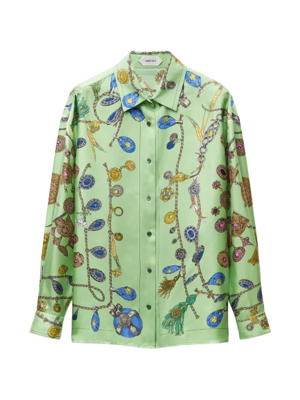 Versace Printed Silk Twill Shirt in Green