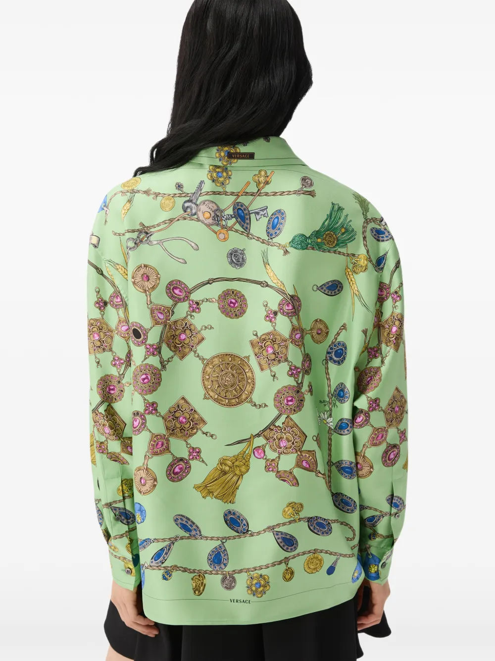 Versace Zijden twill overhemd met print Groen